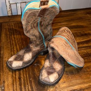 Kids size 5 HP boots with crazy train patchwork